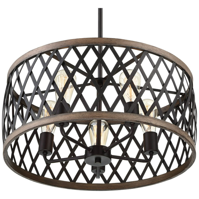 Lattice Bronze Drum Pendant Chandelier 20 1/4 Wide Modern Metal Cage Off White Shade Fixture for Dining Room House Foyer Kitchen Island Entryway Bedroom Living Room Franklin Iron Works